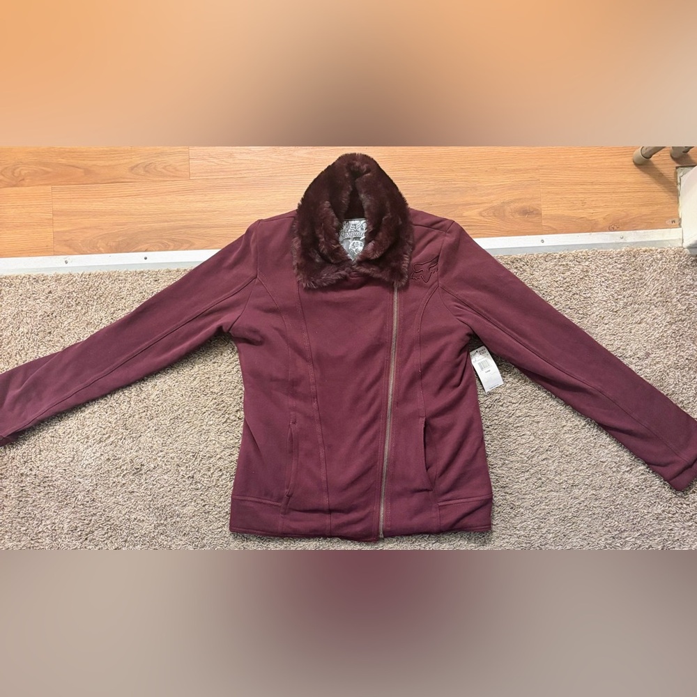 Fox Racing Sasquatch NWT Woman Lg Burgundy Jacket Faux Fur Collar Lined Faux Fur